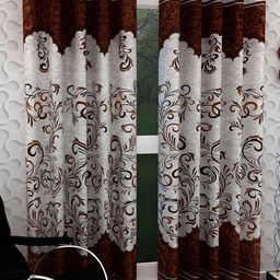 Panipat Textile Hub Brown & White 2 Pieces Floral Printed Door Curtains-image-51