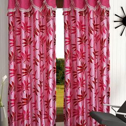 Cortina Pink Set Of 2 Fancy Valance Floral Printed Regular Door Curtains-19