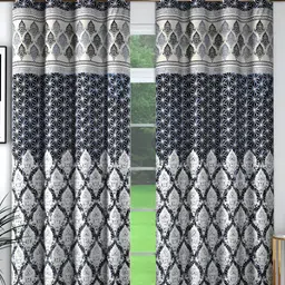 Panipat Textile Hub Grey & White 2 Pieces Floral Room Darkening Door Curtains-image-57