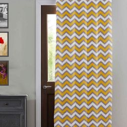 HOMEMONDE Yellow & White Geometric Cotton Room Darkening Long Door Curtain-image-9