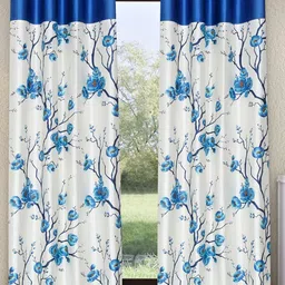 Fashion String White & Blue 2-Pieces Floral Door Curtains-image-45
