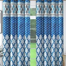 Panipat Textile Hub Blue & White 2 Pieces Floral Room Darkening Door Curtain-image-63