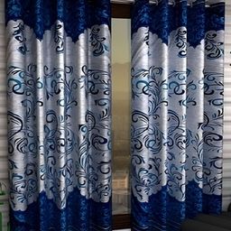 Panipat Textile Hub Blue & Grey 2 Pieces Floral Printed Door Curtains-image-98