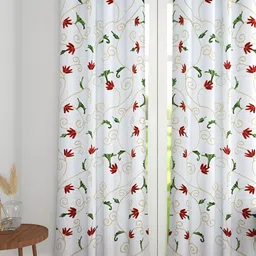 Aura White & Red Floral Room Darkening Door Curtain-27