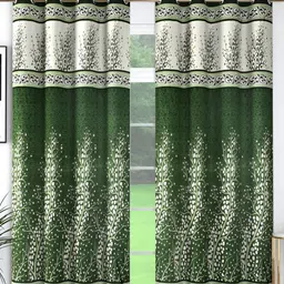 Panipat Textile Hub Green & White 2 Pcs Floral Printed Room Darkening Long Door Curtains-image-90