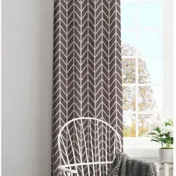 HOMEMONDE Grey & White Geometric Cotton Room Darkening Long Door Curtain-image-60