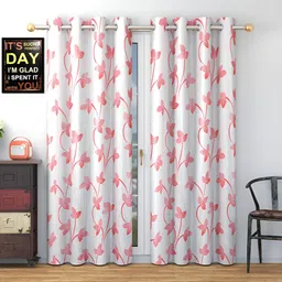 Panipat Textile Hub Pink & White 2 Pieces Floral Room Darkening Long Door Curtains-image-48