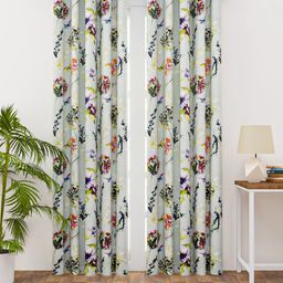 HAPPY HUES Green & Black Floral Printed Regular Door Curtain-36