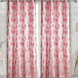 Fresh From Loom Pink & White Set of 2 Room Darkening Window Curtain-image-96