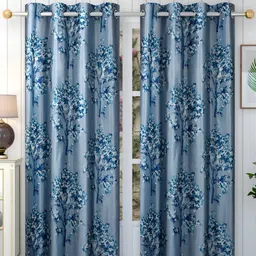 Panipat Textile Hub Blue & White 4 Pieces Floral Printed Door Curtains-55
