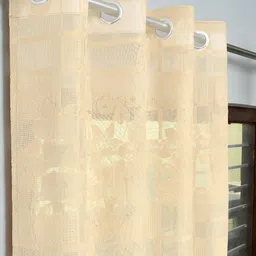 Panipat Textile Hub Beige 2 Pieces Net Semi Transparent Door Curtain-image-97