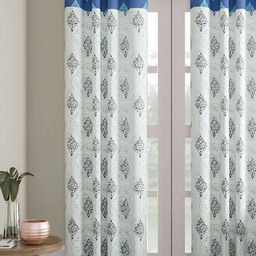 Aura Blue & White Ethnic Motifs Premium Cotton Room Darkening Door Curtain-image-73
