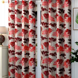 Panipat Textile Hub Maroon & Red 2 Pieces Floral Eyelet Long Door Curtains-28