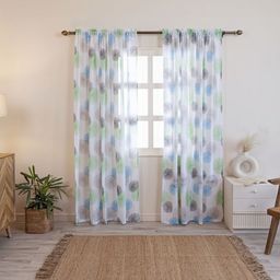HOMEMONDE White & Blue Set of 2 Floral Sheer Long Door Curtain-14