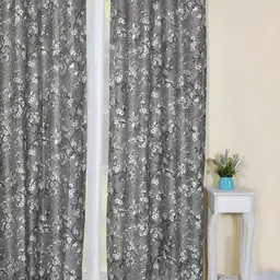 Soumya Grey & White Floral Printed Room Darkening Door Curtain-image-29