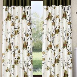 Fashion String White & Green 2-Pieces Floral Long Door Curtains-7