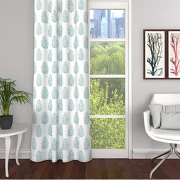 Aura White & Green Floral Room Darkening Door Curtain-34