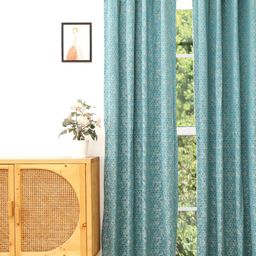 Ariana Blue & White Geometric Door Curtain-image-93