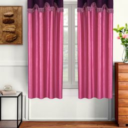 Cortina Set of 2 Pink & Purple Fancy Valance Plain Window Curtains-7