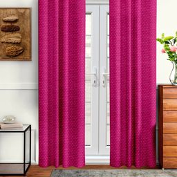 Cortina Pink Set of 2 Polka dots Embossed Plain Polyester Long Door Curtains-23