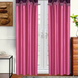 Cortina Set of 2 Pink & Purple Fancy Valance Plain Long Door Curtains-6
