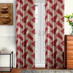 Cortina Pink & Beige Set of 2 Floral Printed Long Door Curtains-1