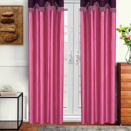 Cortina Pink & Purple Set of 2 Fancy Valance Plain Door Curtains-31