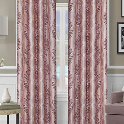 ROMEE Beige & Maroon Set of 2 Floral Door Curtain-image-72