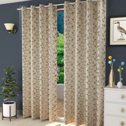 Fresh From Loom Beige & Brown Set of 2 Floral Room Darkening Long Door Curtains-35