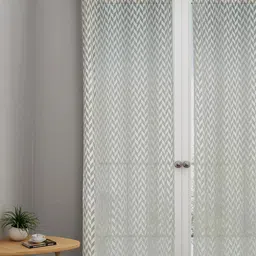 URBAN DREAM Off White & Grey Geometric Sheer Long Door Curtain-image-98