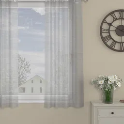 ROSARA HOME Off White Solid Polyester Sheer Window Curtain-16