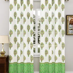BLOCKS OF INDIA White & Green 2 Pieces Ethnic Motifs Printed Cotton Door Curtain-image-24