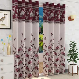 Fresh From Loom Pack Of 2 Maroon & White Printed Room Darkening Door Curtains-image-27