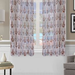 ROMEE Set Of 2 Brown & Grey Floral Printed Window Sheer Curtains-10