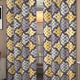 Bajo's Grey & Yellow 2 Pieces Printed Cotton Door Curtains-image-39