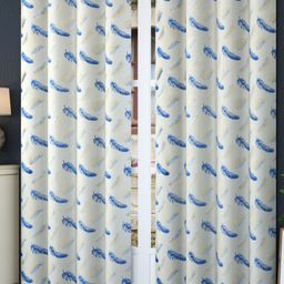 Bajo's Beige & Blue 2-Pieces Printed Satin Long Door Curtains-54
