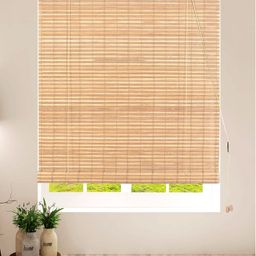 Deco Window Beige & Grey Striped Room Darkening Bamboo Roller Window Blinds-7