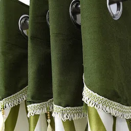 Cortina Olive Green & White Set of 2 Fancy Valance Abstract Printed Window Curtains image 3