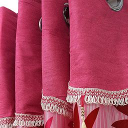 Cortina Pink Set of 2 Fancy Valance Floral Printed Window Curtains image 2