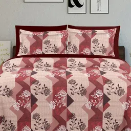 Ariana Red & Brown Floral 144 TC King Bedsheet with 2 Pillow Covers-image-93