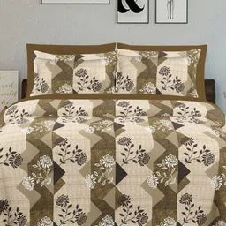 Ariana Olive Green & White Floral 144 TC King Bedsheet with 2 Pillow Covers-image-88
