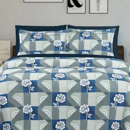 Ariana Blue & White Floral 144 TC King Bedsheet with 2 Pillow Covers-image-87