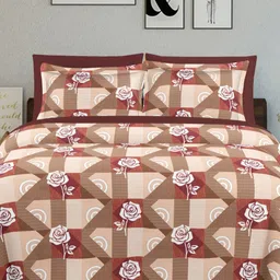 Ariana Red & Brown Floral 144 TC King Bedsheet with 2 Pillow Covers-32