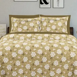 Ariana Olive Green & White Floral 144 TC King Bedsheet with 2 Pillow Covers-image-87