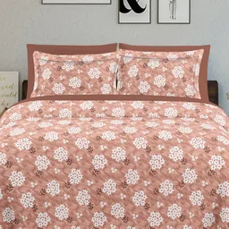 Ariana Peach-Coloured & White Floral 144 TC King Bedsheet with 2 Pillow Covers-12