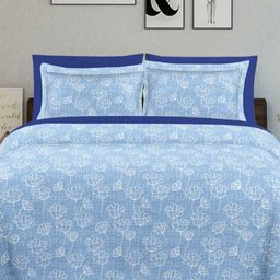Ariana Blue & White Floral 144 TC King Bedsheet with 2 Pillow Covers-image-91