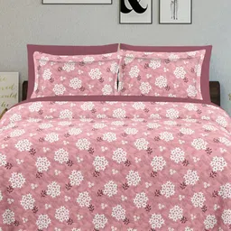 Ariana Pink & White Floral 144 TC King Bedsheet with 2 Pillow Covers-image-92