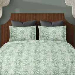 Ariana Green & White 144 TC King Bedsheet with 2 Pillow Covers-image-30