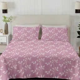Ariana Pink & White Floral 210 TC King Bedsheet with 2 Pillow Covers-image-50