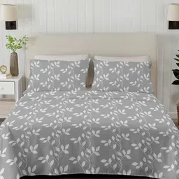 Ariana Grey & White Floral 210 TC King Bedsheet with 2 Pillow Covers-image-49